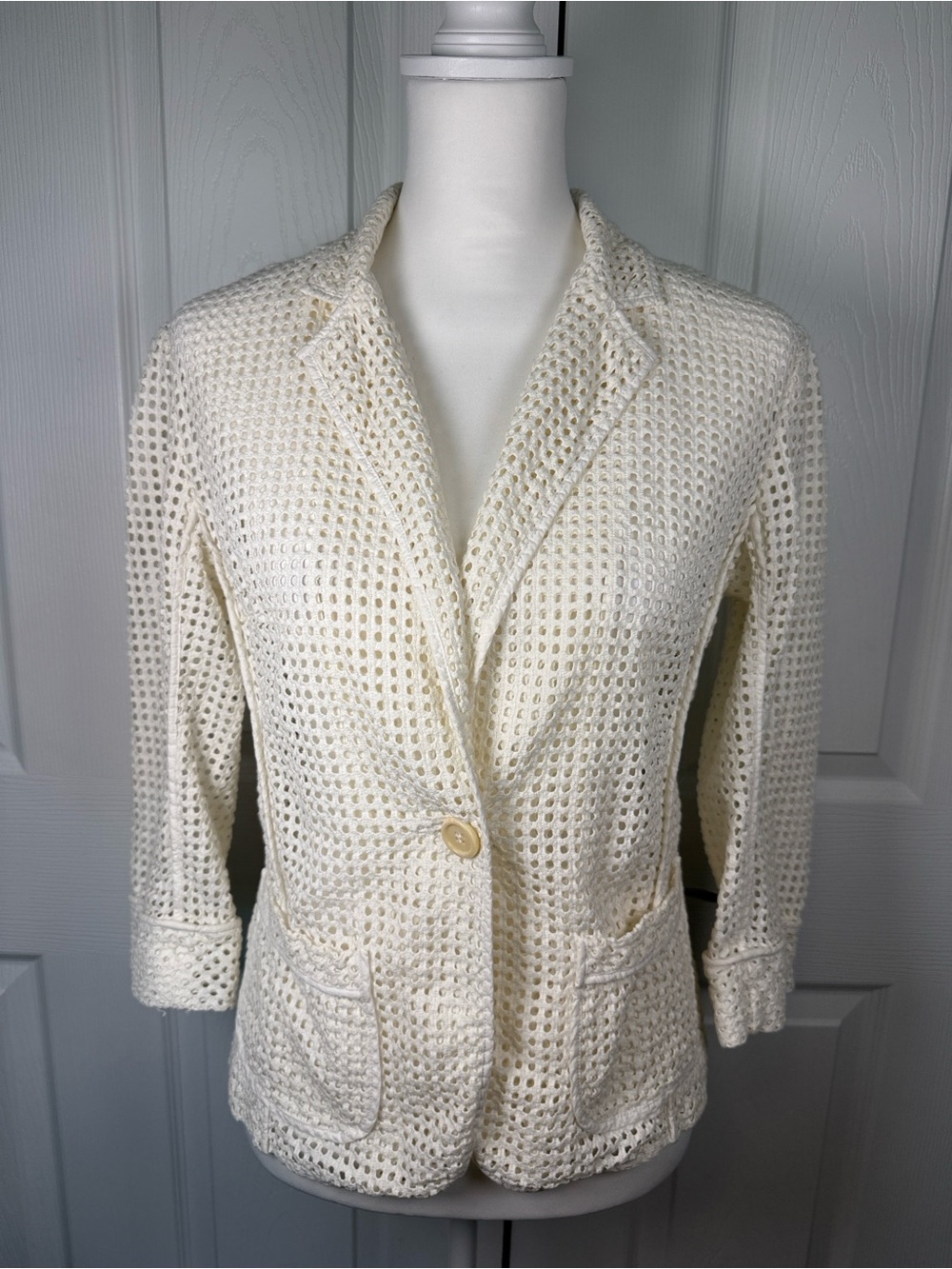 Trina Turk Cream Open-Weave Blazer Jacket